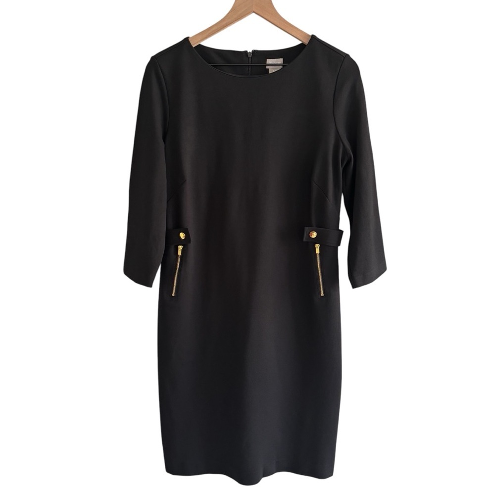 Chico's Ponte Sheath Dress Size 6 Black Knee Length Stretch Career Professional